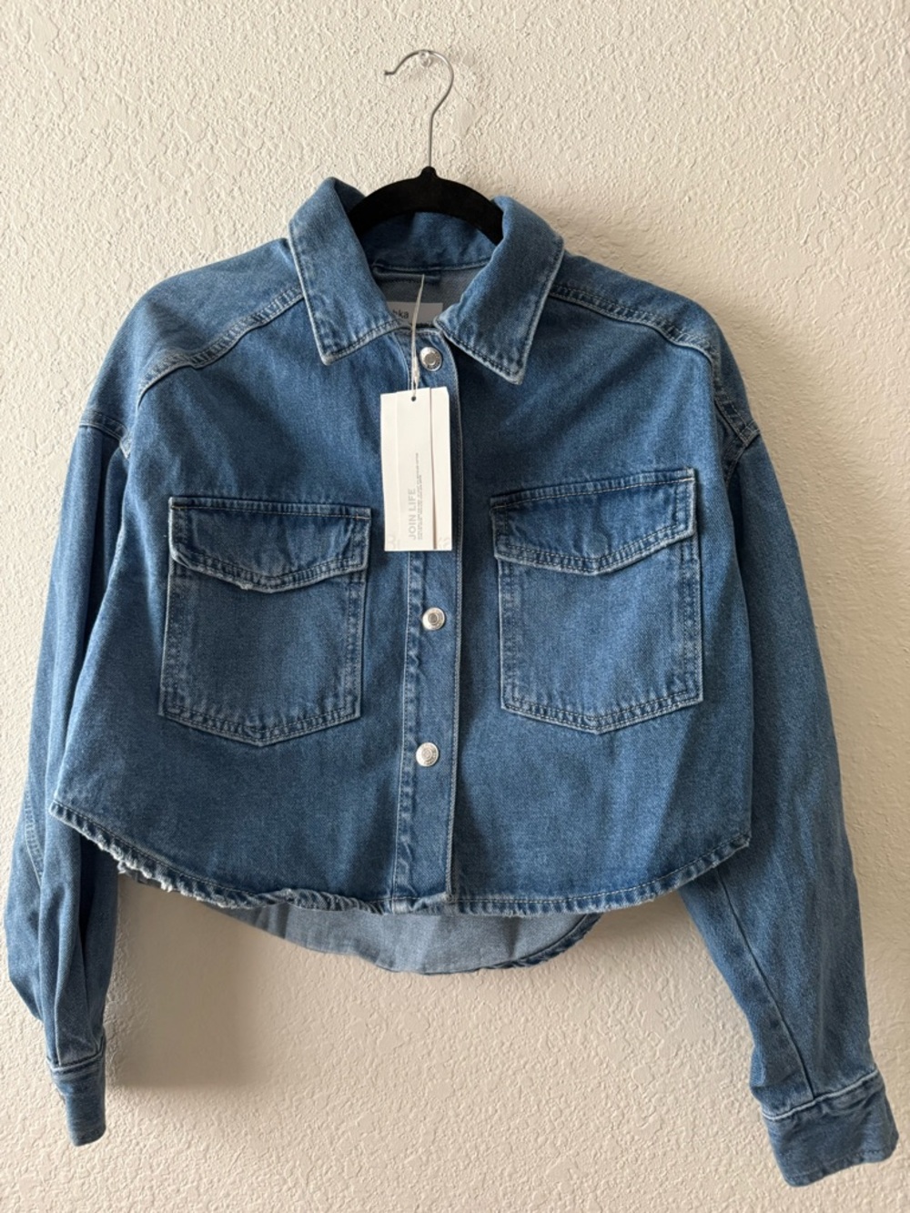 NEW Bershka Light Blue Cropped Denim Jacket